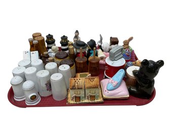 Tray Lot Of Salt And Pepper Shakers B