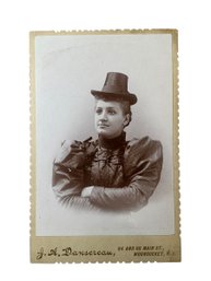 Antique Victorian Photograph Cabinet Card Of A Woman Dressed In Striking Fashion