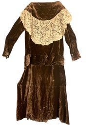 1930s Brown Tiered Velvet Drop Waist Dress