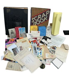 Box Lot Of Vintage And Antique Ephemera Scrapbooks Valentines Ship Blueprints Etc.
