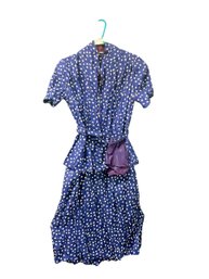 Medium/Large 1940s Navy Polka Dot Dress