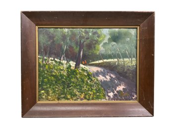 William Mitchell Gloucester MA Artist Vintage Oil On Canvas Of People Strolling Through Forest