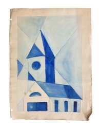 Vintage Precisionist Watercolor Of A Church