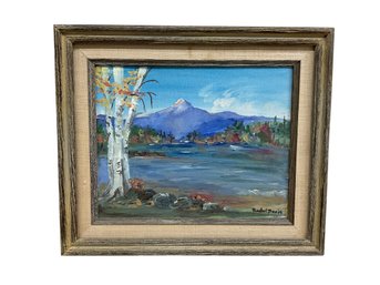 Vintage Oil On Canvas Mountain And Lake Scene Signed Rachel Davis