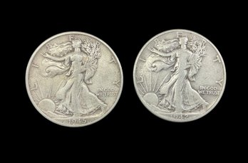 Two Vintage Walking Liberty Silver Half Dollar Coins 1942 And 1945 S