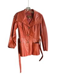 Vintage 1970s Womens Leather Belted Jacket Size 8 Learsi Uruguay