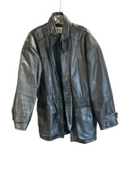 Mens Black Leather Jacket By Deerskin Size 38