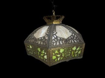Early 20th Century Stained Slag Glass Hanging Panel Fixture