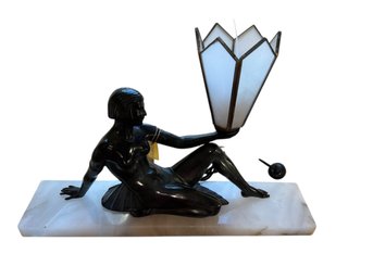 T161 Figural Art Deco Lamp With Alabaster Base.