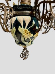 Art Nouveau Period Hanging Lamp W Majolica Font