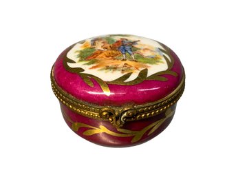 Limoges Porcelain Pill Box Courtship Scene