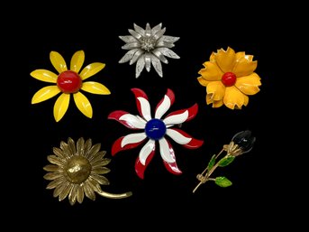 Vintage Hippie Flower Child 6 Brooch Lot