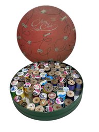 Vintage Colony Club Biscuit Tin Filled With Antique And Vintage Spools Of Thread