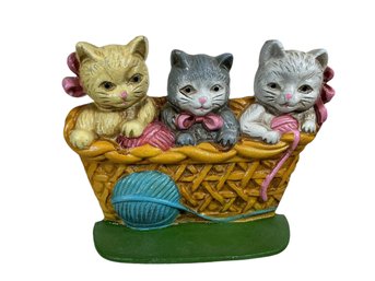 Cute Decorative Cats In A Basket Cast Iron Doorstop