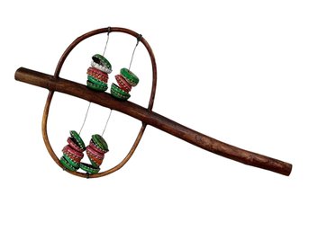 Vintage Folk Art Home Made Rattle With Soda Bottle Caps