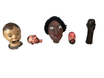 Lot Of Five Folk Art Heads Ventriloquist Dummy Etc