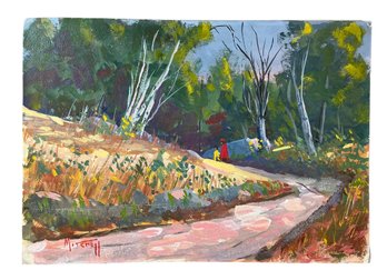 Gloucester Artist William Mitchell Signed Oil On Board Of Figures In A Landscape