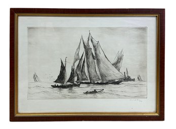 Reynolds Beal (1866-1951) Pencil Signed Etching Of Schooners Racing 1930