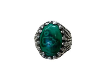 Brutalist Antique Mens Sterling Malachite Ring