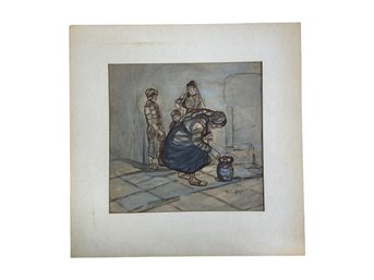 Watercolor Sketch Signed By Morton Roberts (1927-1964) With Note On Back From  Al Czerepak