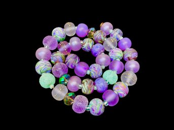 Lot Of 38 Lamp Work Glass Beads Purple And Turquoise