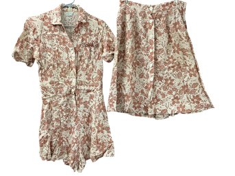 1940s Korday NY Brown And Cream Romper Skirt Set