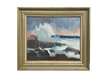William Mitchell Gloucester MA Artist Vintage Oil On Canvas Of Cape Ann Light Station