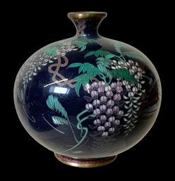 Japanese Miniature Cloisonne Enamel Wisteria Rounded Vase