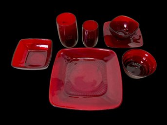 Vintage Ruby Red Anchor Hawking Luncheon Set