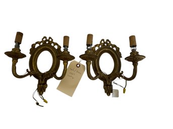 Pair Brass 1980s Casting Sconces