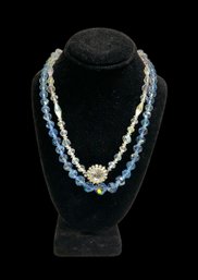 Lot Of Two Vintage Aurora Borealis Faceted Crystal Glass Bead Necklaces