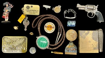 Lot Of Assorted Small Vintage Items Including Pins And Bolo Tie