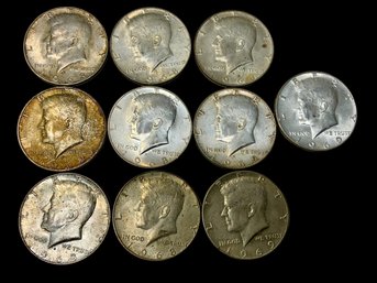 Lot Of Ten 40 Percent Silver Kennedy Half Dollars