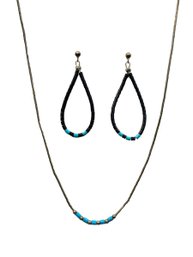 Native American Heishi Beads Liquid Silver Necklace And Earrings