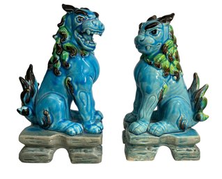 Pair Of Decorative Vintage Porcelain Foo Dogs