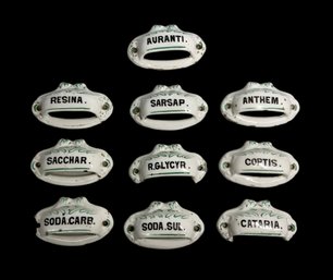 Set Of Ten Antique Porcelain Apothecary Drawer Handles