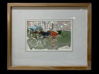David Millard Signed Watercolor Gloucester Boat Yard