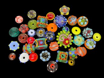 Lot Of 35 Plus Unique Colorful Lamp Work Glass Beads