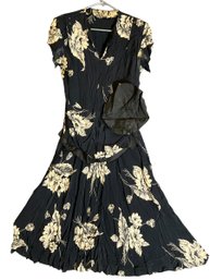 1940s Black Dress With Cream Floral Pattern
