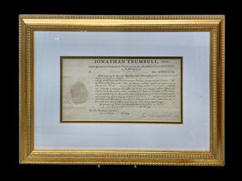 Antique Americana Framed Military Commission Signed By Jonathan Trumbull