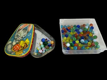 Lot Of Vintage Marbles And Horner Easter Bunny Tin Litho Box