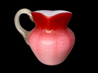 Rare Phoenix Glass Cranberry Satin Finish & Cased Creamer In Drape Pattern