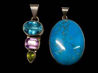 Two Sterling Pendants Semi-Precious Stones