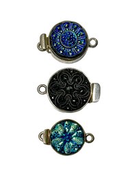 Sterling And Iridescent Pressed Glass Clasps