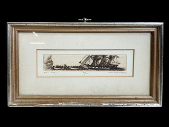 Small Leonard Mersky Etching Titled Boats Away Pencil Signed
