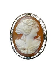 Antique Cameo Pin Set In 10K  White Gold