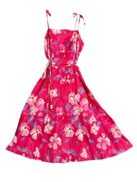 Floral Hot Pink 1970s Vintage Dress