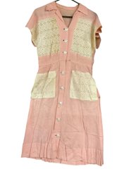 1940s Cotton Eyelet Pink And White Dress