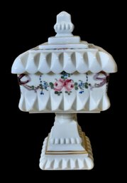 Vintage Hand Painted Westmoreland Milk Glass Wedding Roses And Bows Candy Dish