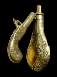 Vintage Solid Brass Flintlock Pistol And Powder Flask Door Knocker